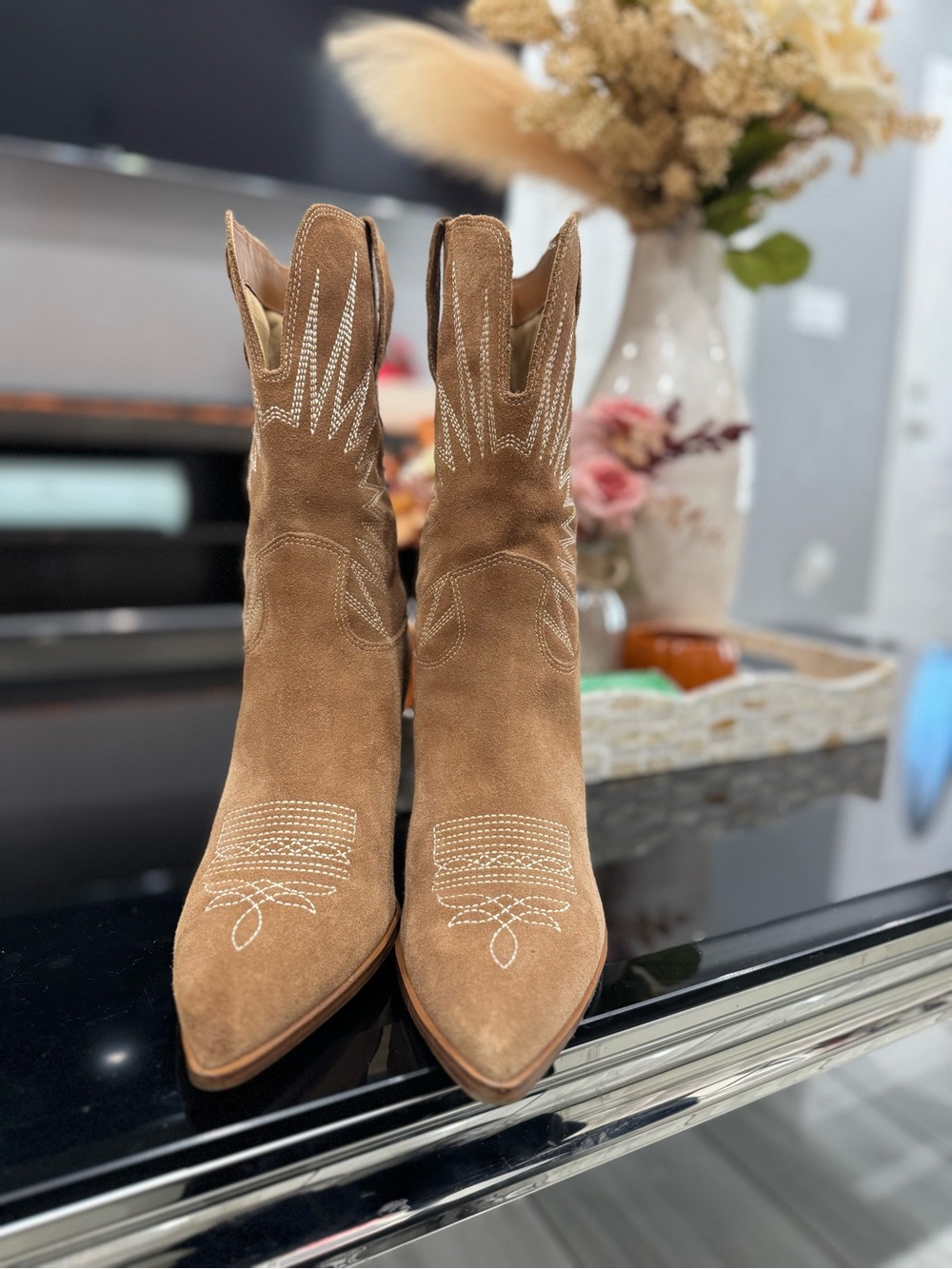 Marc Fisher Tan Suede Western Ankle Boots